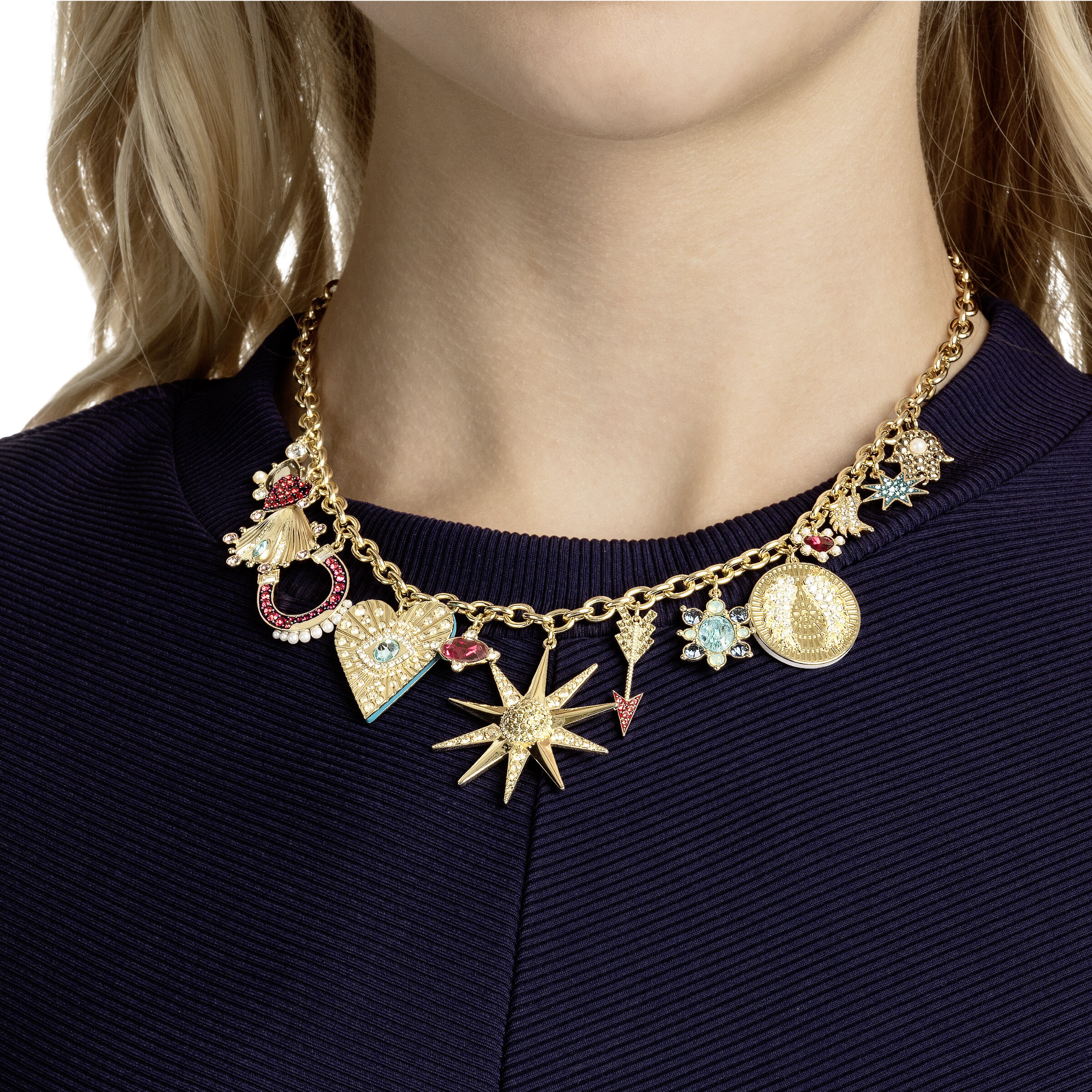 Buy Swarovski Lucky Goddess Charms Necklace Multi colored Gold