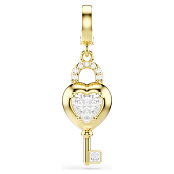 swarovski idyllia charm  mixed cuts  heart with key  white  gold tone plated
