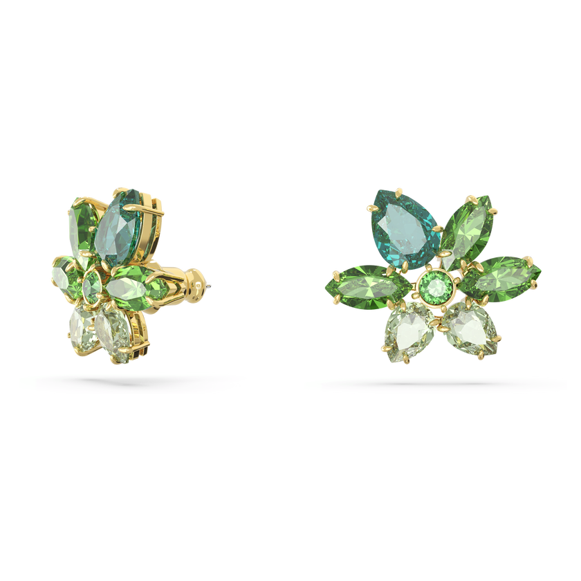 swarovski gema stud earrings  mixed cuts  flower  green  gold tone plated