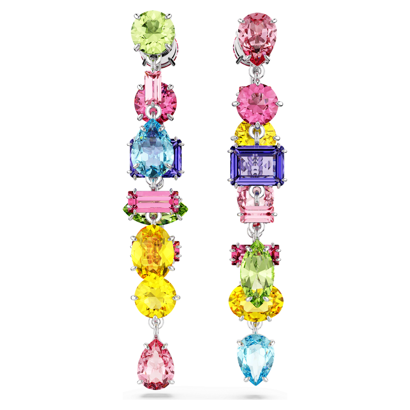 swarovski أقراط متدلية gema، تصميم غير متماثل، قطع متنوع، طويلة، ألوان متعددة، طلاء روديوم