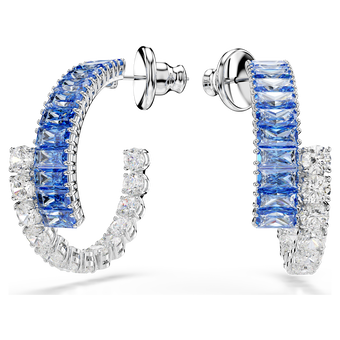 swarovski matrix hoop earrings  mixed cuts  blue  rhodium plated