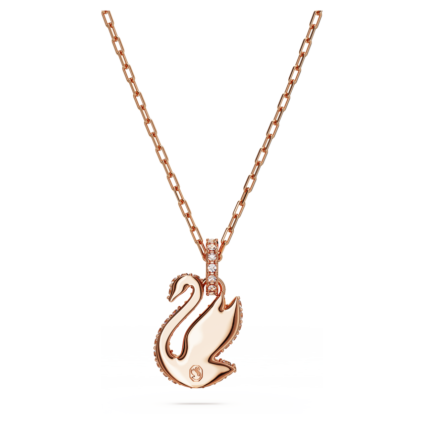 swarovski قلادة swan، على شكل بجعة، حجم صغير، لون أبيض، طلاء بلون ذهبي وردي