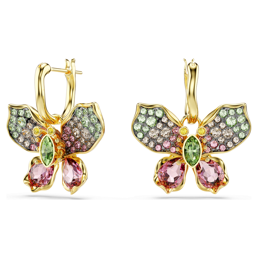 swarovski أقراط متدلية idyllia، قطع متنوع، كريستالات مُتراصَّة، شكل فراشة، ألوان متعددة، لمسة نهائية من معادن مختلطة