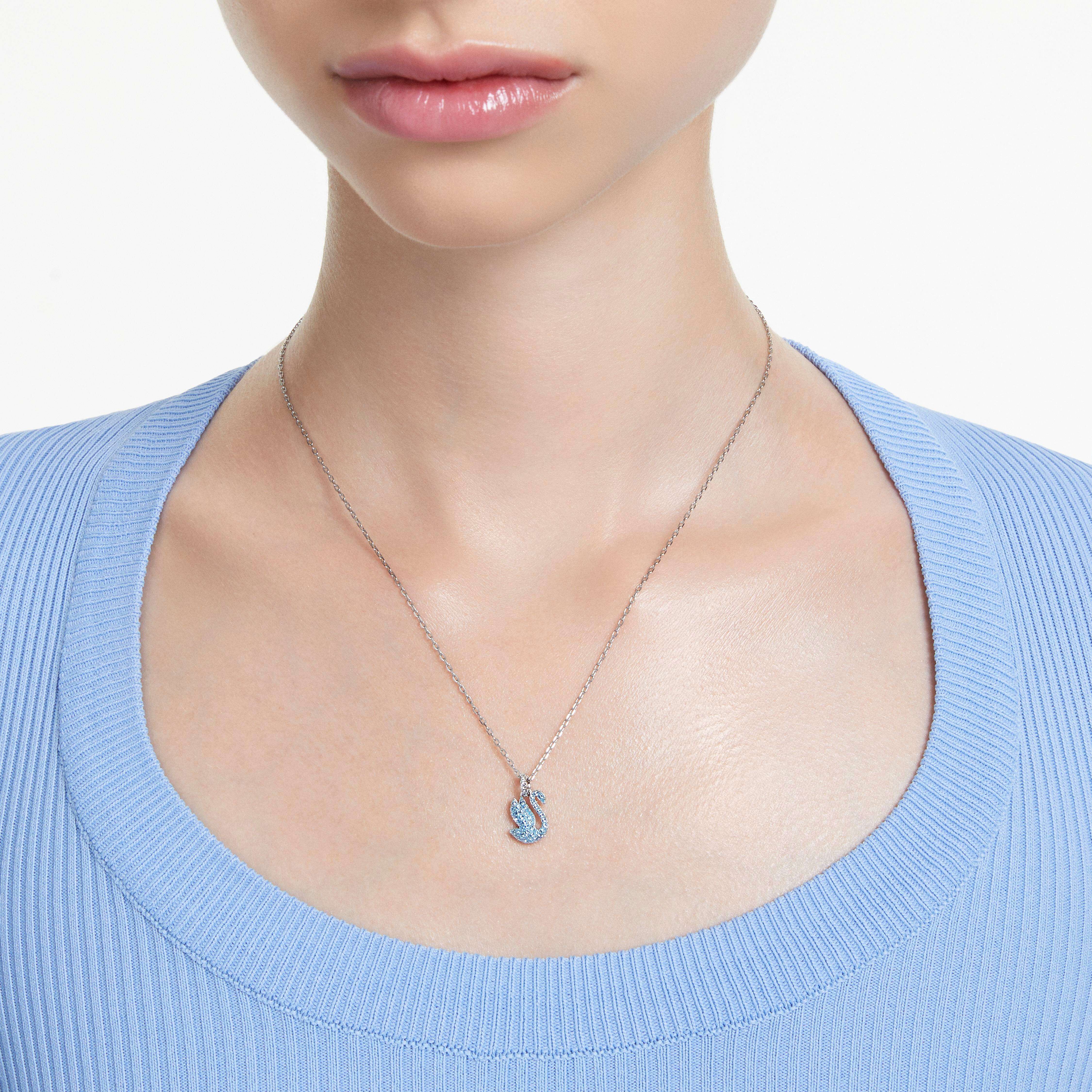 swarovski swan pendant  swan  small  blue  rhodium plated
