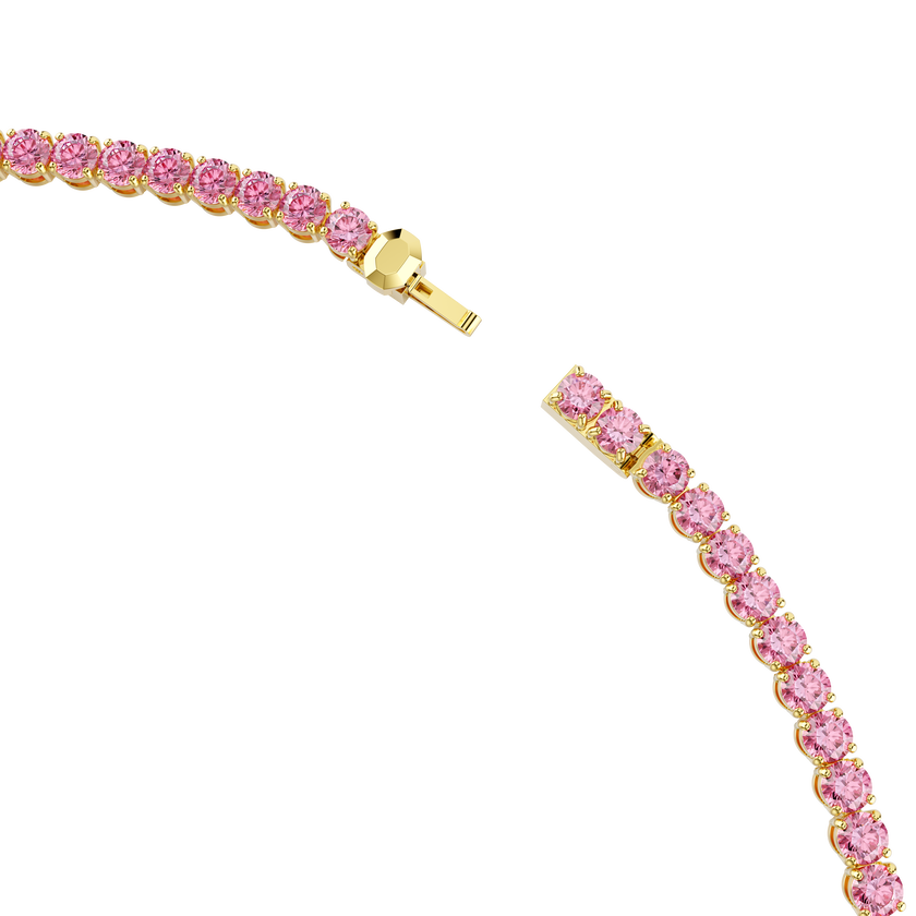 swarovski matrix tennis necklace  round cut  pink  18k gold finish