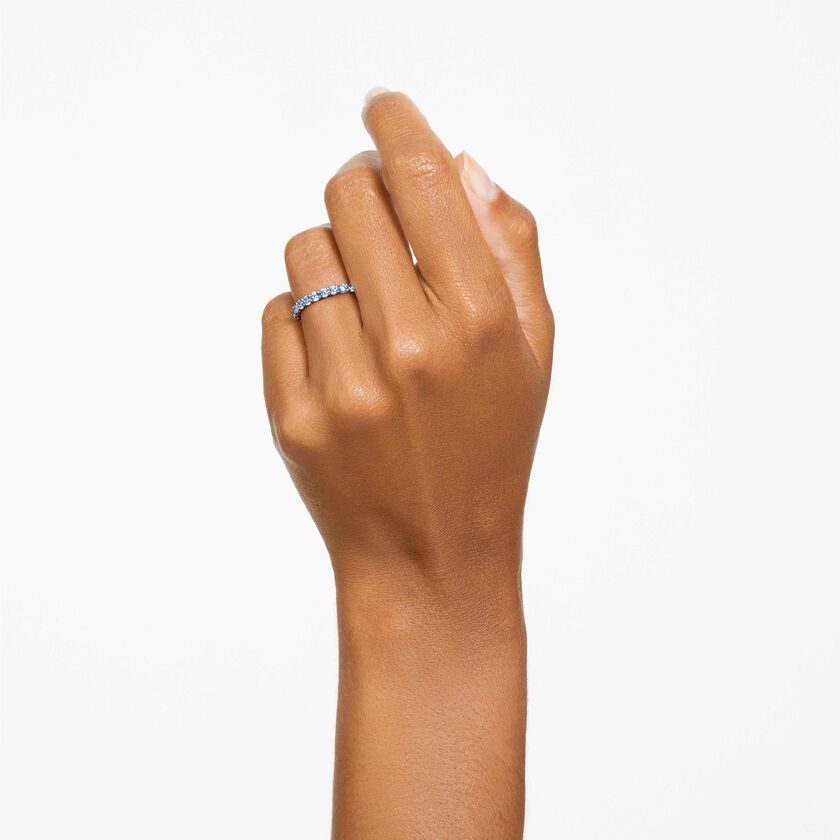 swarovski matrix ring  round cut  blue  rhodium plated
