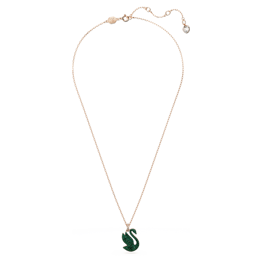 swarovski swan pendant  swan  medium  green  rose gold tone plated