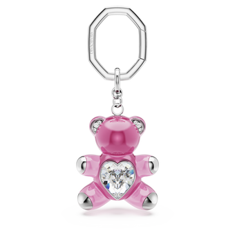 swarovski حلقة مفاتيح teddy، شكل دب، لون وردي، طلاء روديوم